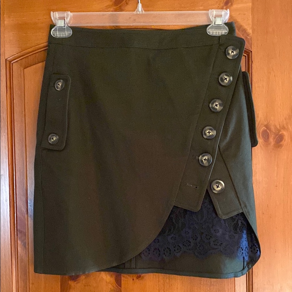 Self-Portrait Utility Lace and twill Mini Skirt Olive Button-Detail size 6